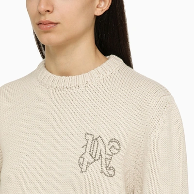 Shop Palm Angels White Wool Blend Sweater With Logo