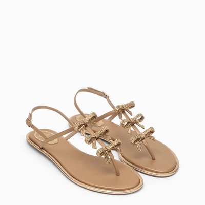 Shop René Caovilla Golden Leather Sandal With Bows