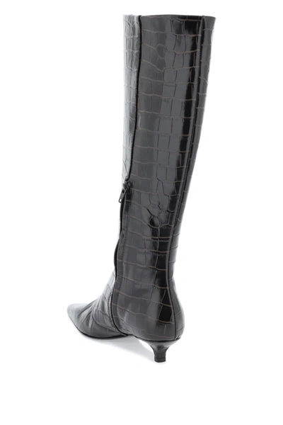 Shop Totême Toteme The Slim Knee High Boots In Crocodile Effect Leather
