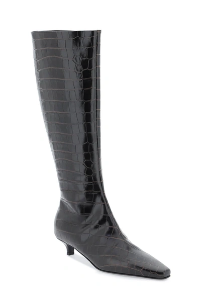 Shop Totême Toteme The Slim Knee High Boots In Crocodile Effect Leather
