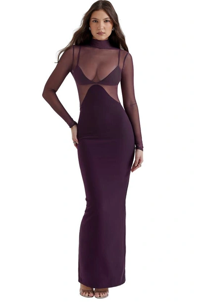 Shop House Of Cb Safiya Long Sleeve Cocktail Dress In Dark Prune