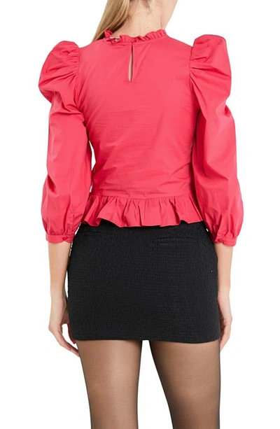 English Factory Smocked Puff Shoulder Poplin Top In Crimson Red