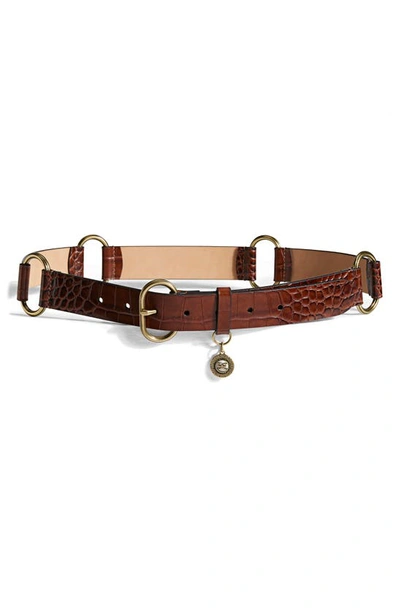 Shop Sam Edelman Croc Embossed Link Belt In Brown