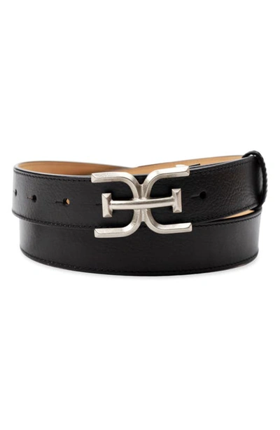 Shop Sam Edelman Logo Buckle Leather Belt In Black