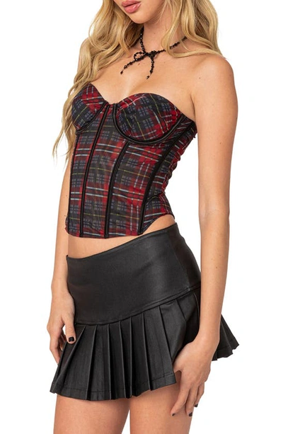 Shop Edikted Tory Plaid Mesh Corset In Mix