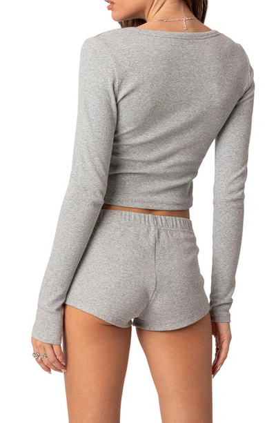 Edikted Rebekah Rib Crop Long Sleeve Top In Gray Melange
