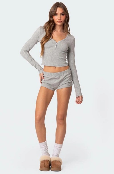 Edikted Rebekah Rib Crop Long Sleeve Top In Gray Melange
