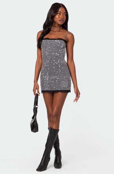 Shop Edikted Sylvester Sequin Open Back Minidress In Silver