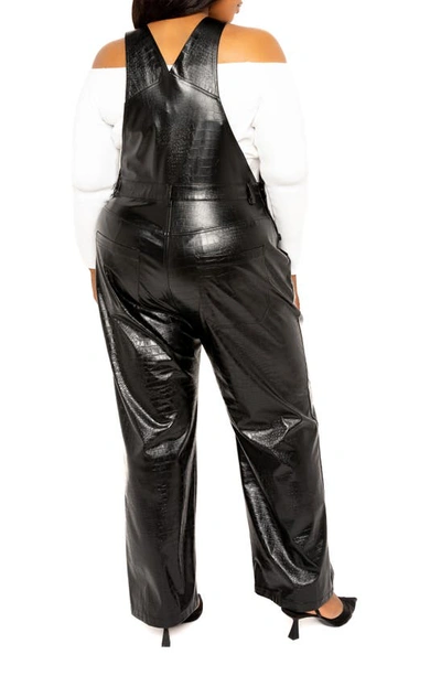 Buxom Couture Croc Embossed Faux Leather Overalls In Black