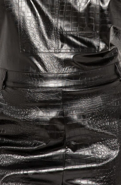 Buxom Couture Croc Embossed Faux Leather Overalls In Black