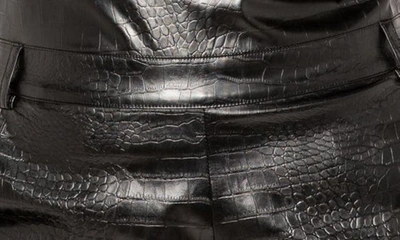 Buxom Couture Croc Embossed Faux Leather Overalls In Black