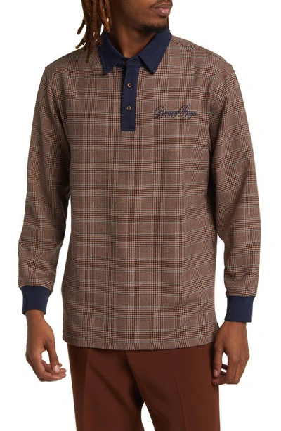 Shop Bogey Boys Script Long Sleeve Polo In Houndstooth Check