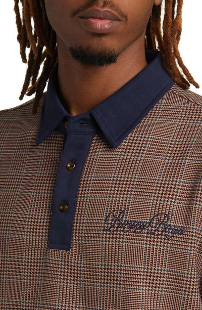 Shop Bogey Boys Script Long Sleeve Polo In Houndstooth Check
