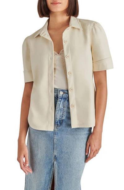 Shop Steve Madden Virginia Faux Leather Button-up Top In Bone