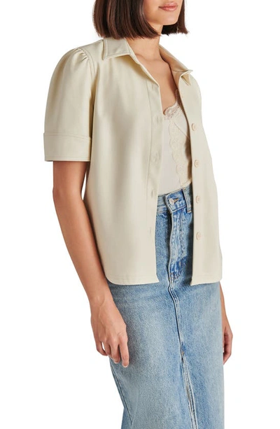 Shop Steve Madden Virginia Faux Leather Button-up Top In Bone