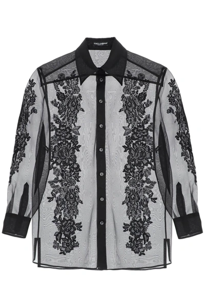 Shop Dolce & Gabbana Organza Shirt With Lace Inserts