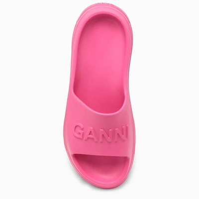 Shop Ganni Fucsia Rubber Slipper With Logo
