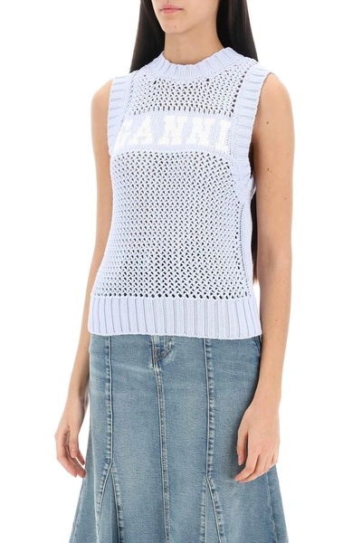 Shop Ganni Open Stitch Knitted Vest With Logo