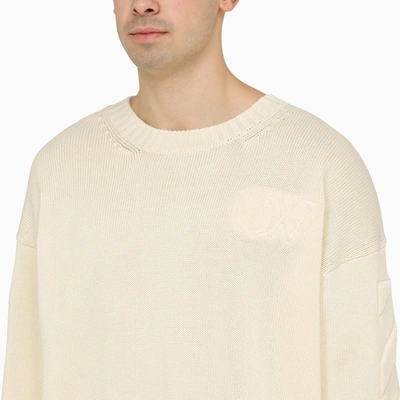 Shop Off-white Off White™ Cream Crewneck Sweatshirt With Diagonal Embroidery