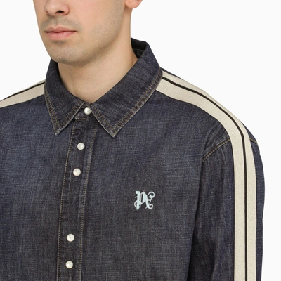 Shop Palm Angels Blue Denim Monogram Shirt Jacket