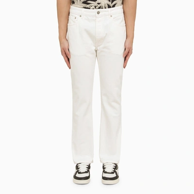Shop Palm Angels White Jeans With Monogram Embroidery