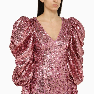 Shop Rotate Birger Christensen Fuchsia Recycled Polyester Mini Dress With Sequins
