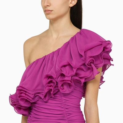 Shop Rotate Birger Christensen Purple Asymmetrical Dress In Recycled Polyamide