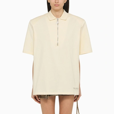 Shop Attico The  Cream Coloured Polo Shirt With Oversize Shoulders