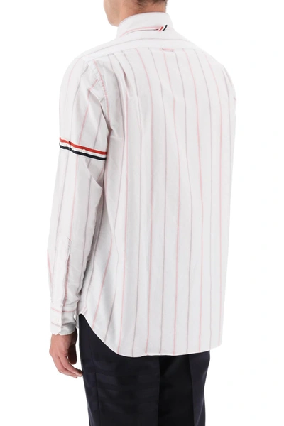 Shop Thom Browne Striped Oxford Button Down Shirt With Armbands
