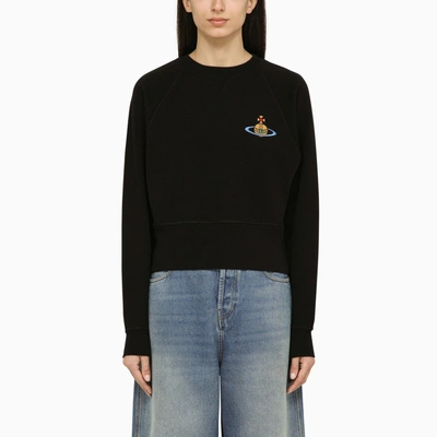 Shop Vivienne Westwood Black Cotton Crew Neck Sweater With Logo
