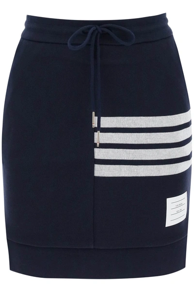 Shop Thom Browne Knitted Mini Skirt With 4 Bar Motif In Blue