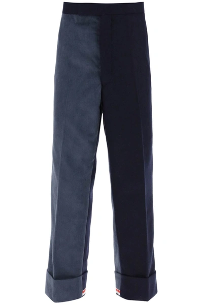 Shop Thom Browne Cuffed Trousers In Funmix Shetland In Blue, Grey