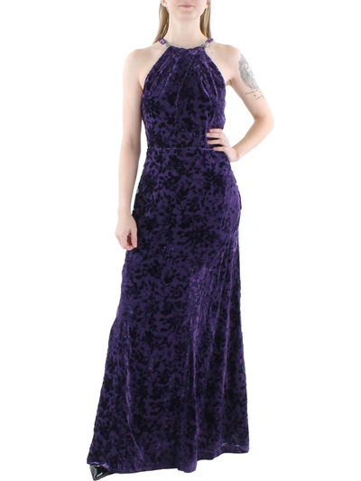 Shop Lauren Ralph Lauren Womens Velvet Floral Evening Dress In Blue