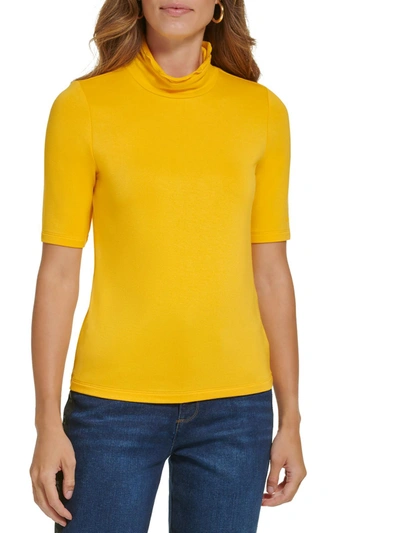 Shop Karl Lagerfeld Womens Scalloped Mock Neck Pullover Top In Yellow