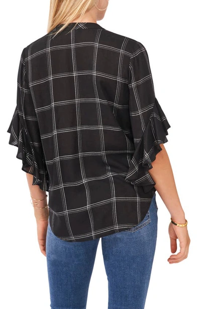 Shop Vince Camuto Windowpane Ruffle Sleeve Popover Top In Rich Black