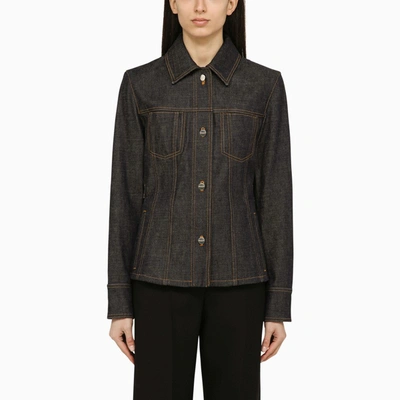 Shop Ferragamo Dark Denim Single-breasted Jacket In Multicolor