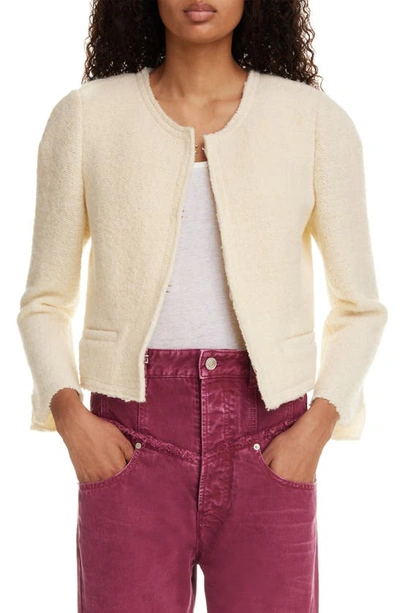 Shop Isabel Marant Pully Wool Blend Bouclé Crop Jacket In Ecru