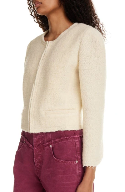 Shop Isabel Marant Pully Wool Blend Bouclé Crop Jacket In Ecru