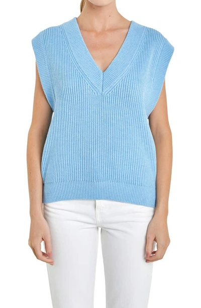 English Factory Throw On Sweater Vest In Powder Blue