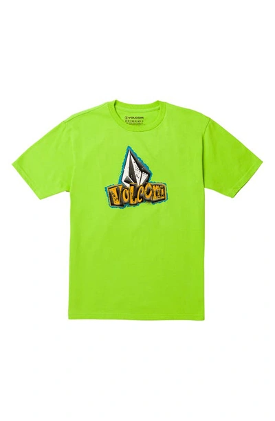 Shop Volcom Kids' Sticker Stamp Cotton Graphic T-shirt In Electric Green
