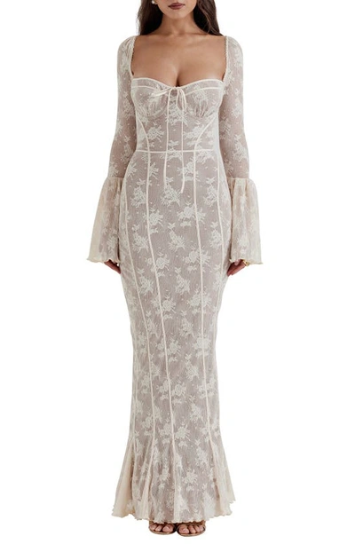 Shop House Of Cb Delilah Floral Long Sleeve Lace Maxi Dress In Vintage Cream