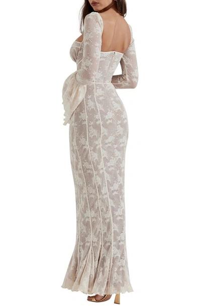 House Of Cb Delilah Long Sleeve Lace Maxi Cocktail Dress In Vintage Cream