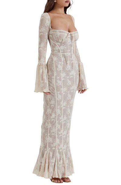 House Of Cb Delilah Long Sleeve Lace Maxi Cocktail Dress In Vintage Cream