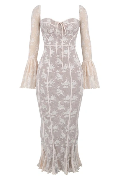 House Of Cb Delilah Long Sleeve Lace Maxi Cocktail Dress In Vintage Cream