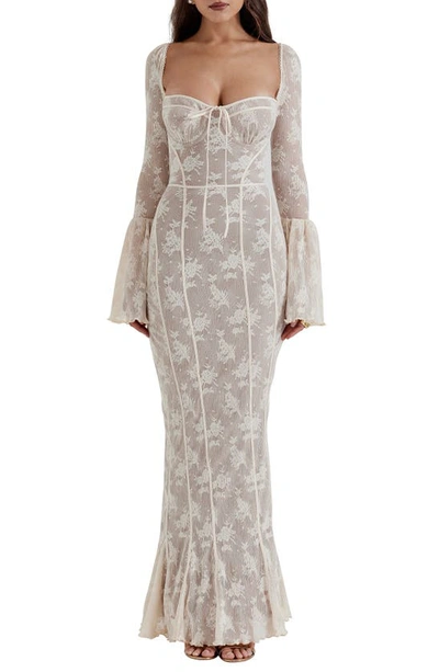 House Of Cb Delilah Long Sleeve Lace Maxi Cocktail Dress In Vintage Cream