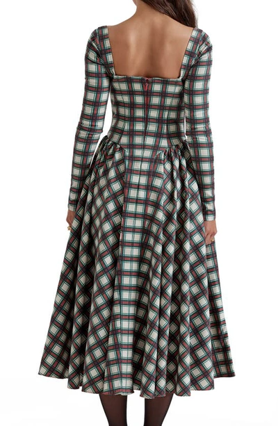 House Of Cb Eliza Tartan Long Sleeve Midi Cocktail Dress In Red Tartan Print