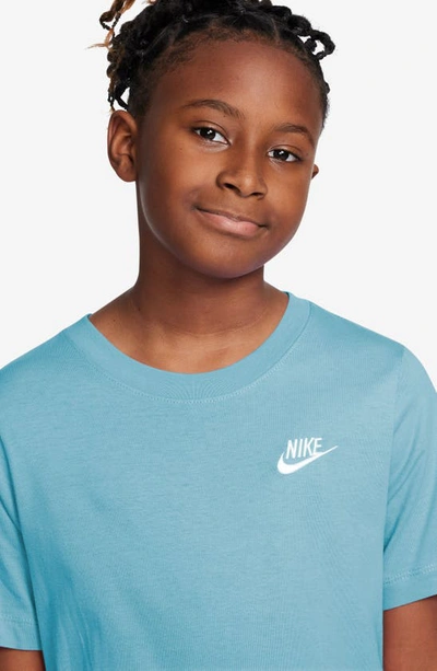 Shop Nike Kids' Embroidered Swoosh T-shirt In Aquarius Blue/ White