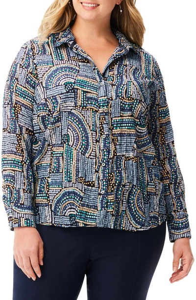 Shop Nic + Zoe Mosaic Mix Shirt In Blue Multi