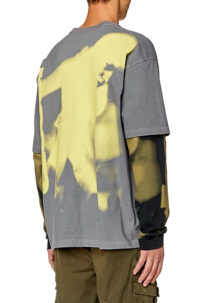 Shop Diesel T-wesher-n3 Layered Long Sleeve T-shirt In Frost Gray