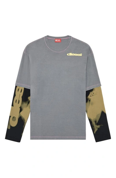 Shop Diesel T-wesher-n3 Layered Long Sleeve T-shirt In Frost Gray